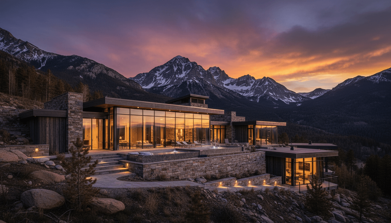 Luxury micro-resort at golden hour