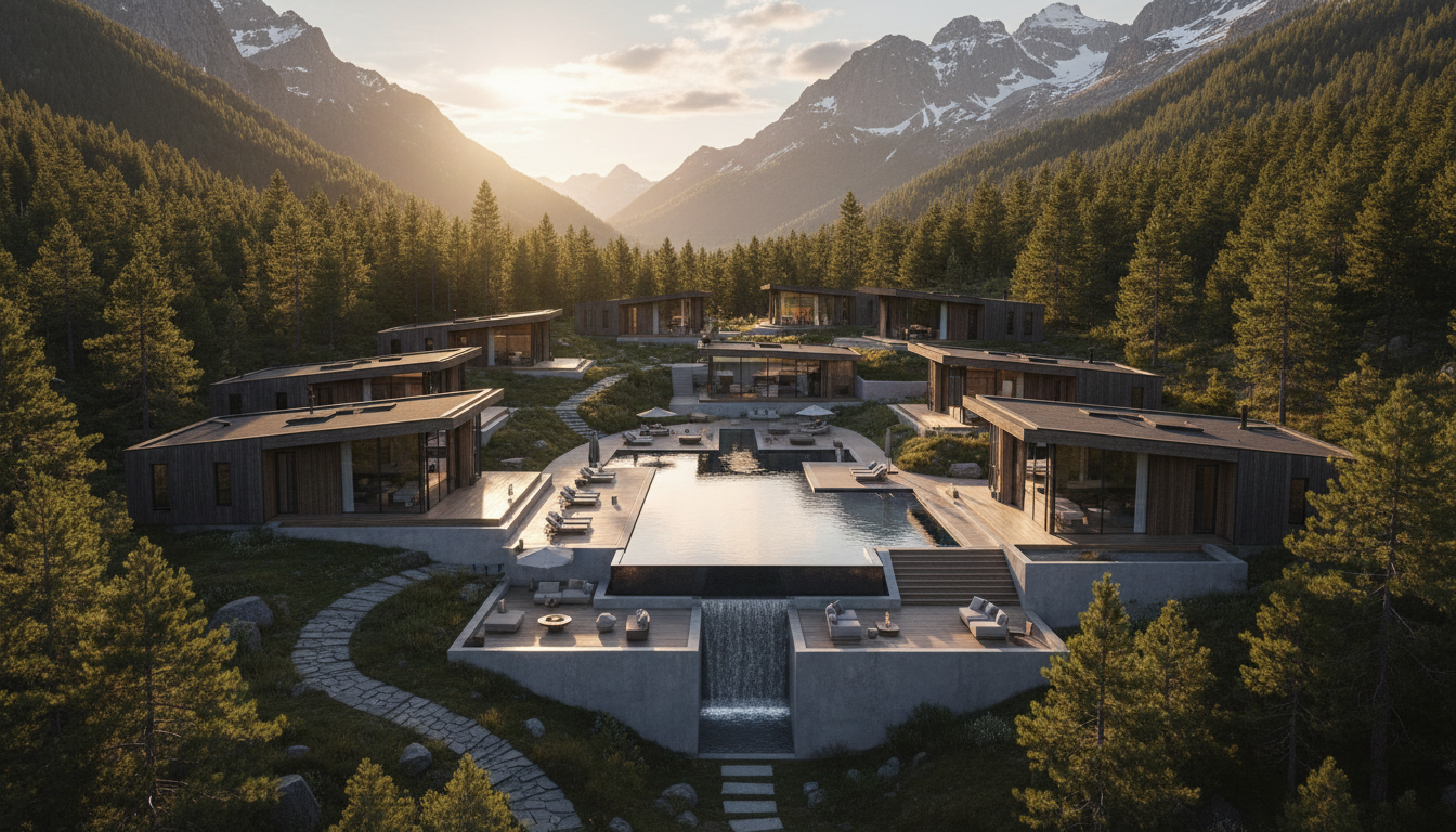 Aerial view of luxury micro-resort development